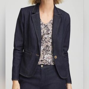 Jacket Women Blazer Chicos blue size1(M-8) Soft Stretch Denim Peplum Bottom New